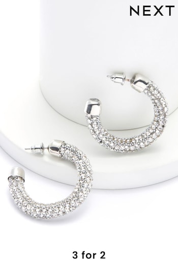 Silver Tone Glitter Hoop Earrings (A89649) | £8