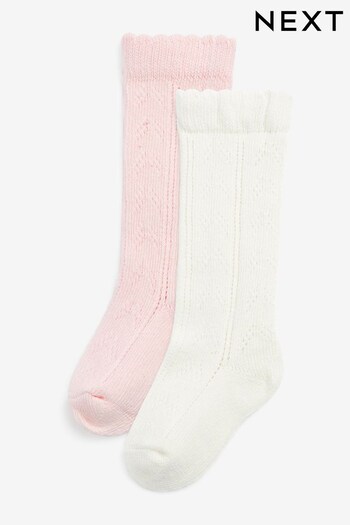 White/Pink Baby Knee Length Socks 2 Pack (0mths-2yrs) (A89837) | £4