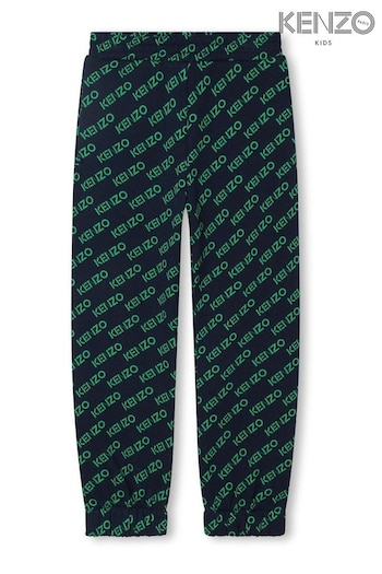 KENZO KIDS Green and Navy All Over Logo Joggers (A8Q311) | £103 - £113
