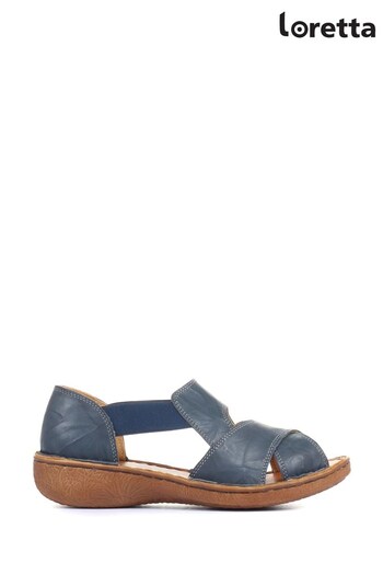 Loretta Ladies Blue Wide Fit Flat Leather Sandals (A90154) | £40