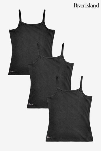 River Island Black Girls Black River Print Vest 3 Pack (A90159) | £10 - £14
