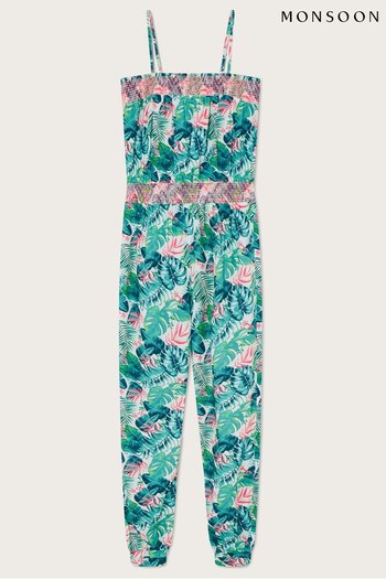 Monsoon Natural Palm Print Shirred Jumpsuit in Sustainable Viscose (A90302) | £25 - £27