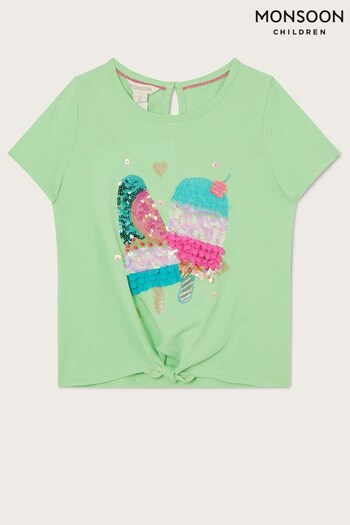 Monsoon Green Sequin Lolly Tie Front T-Shirt (A90442) | £22