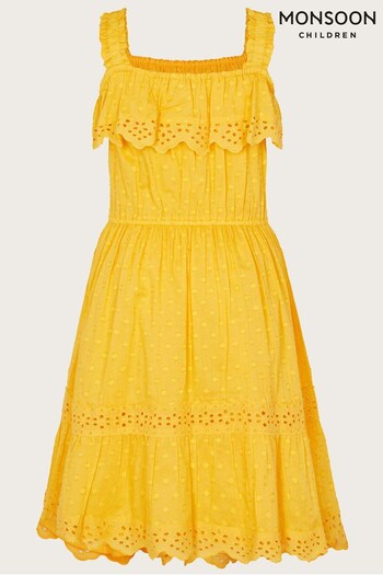 Monsoon Yellow Broderie Trim Strappy Dobby Dress (A90456) | £38 - £43