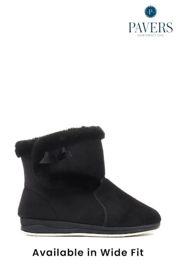 Pavers Black Wide Fit Slipper Boots (A90500) | £25
