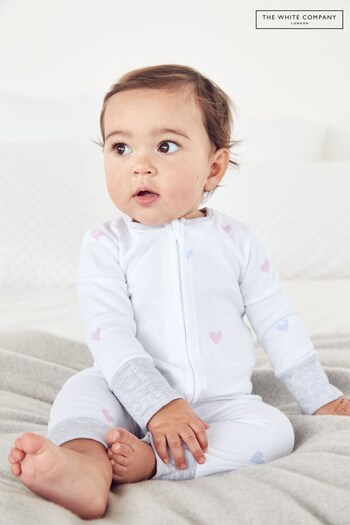 The White Company White Heart Print Zip Sleepsuit (A90701) | £24