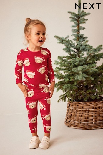 Red Christmas Bear Rib T-Shirt and leopard Leggings Set (3mths-7yrs) (A90822) | £11 - £15