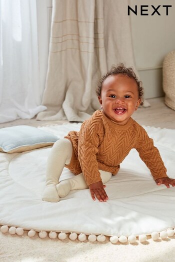 Rust Brown Cable Knit Baby Jumper, Bottoms And Tights Set (0mths-2yrs) (A90960) | £25 - £27
