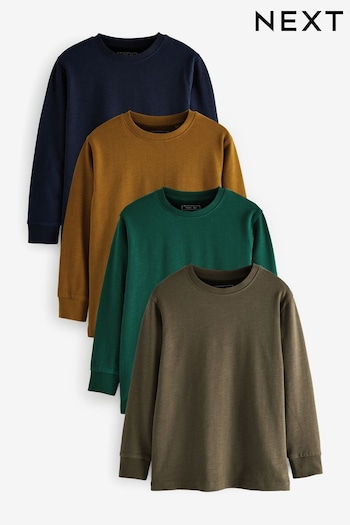 Tan Brown/Khaki Green 4 Pack Long Sleeve Cosy T-Shirts (3-16yrs) (A90968) | £24 - £38