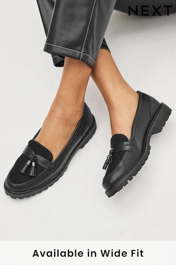 Black Regular/Wide Fit Forever Comfort® Tassel Detail Cleated Chunky Loafer Shoes (A91184) | £36