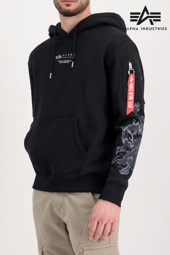 Alpha Industries Dragon Embroidered Black Hoodie (A91354) | £130