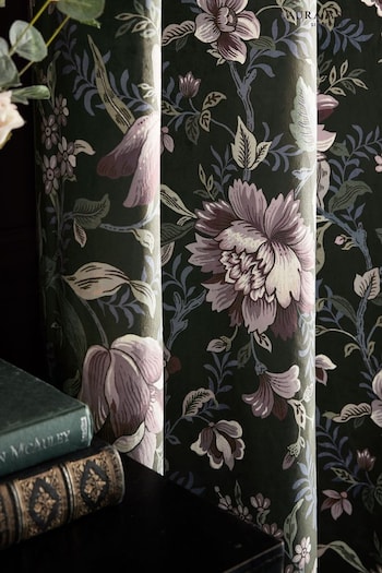 Laura Ashley Grey Edita's Garden Velvet Eyelet Curtains (A91384) | £95 - £180
