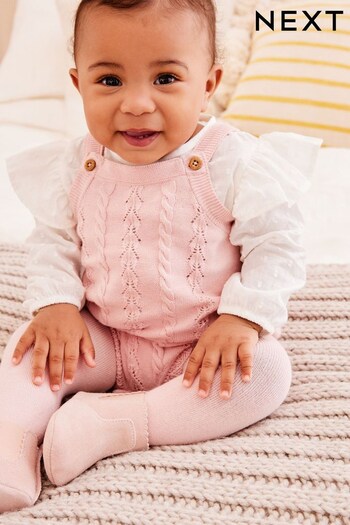 Pink delloglio Cable Knitted Romper, Blouse & Tights Set (0mths-2yrs) (A91542) | £25 - £27