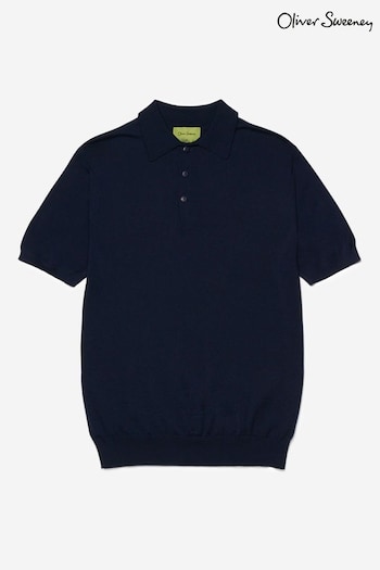 Oliver Sweeney Blue Covehithe Merino Wool Knitted Polo Shirt: (A92069) | £99