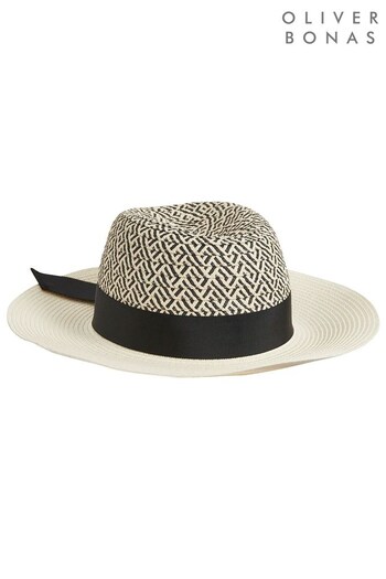 Oliver Bonas Womens Brown Fedora Mixed Mono Hat With Bow (A92550) | £26