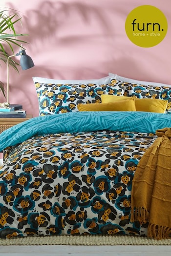 furn. Teal Blue Ayanna Leopard Reversible Duvet Cover and Pillowcase Set (A92674) | £16 - £34