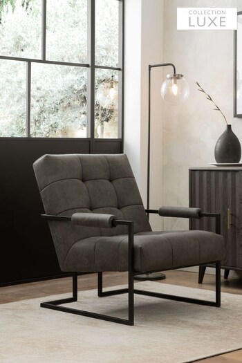 Monza Faux Leather Dark Grey, Black Frame Kai Collection Luxe Accent Chair (A92866) | £325
