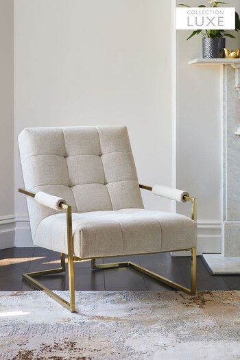 Tweedy Plain Light Natural, Brushed Gold Frame Kai Collection Luxe Accent Chair (A92867) | £350