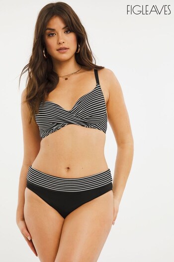 Figleaves Black Stripe Tailor Fold Bikini Bottoms (A93045) | £18