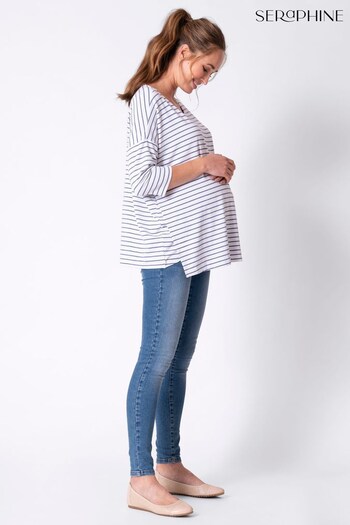 Seraphine Blue Easy Fit Striped Maternity And Nursing Top (A93791) | £29
