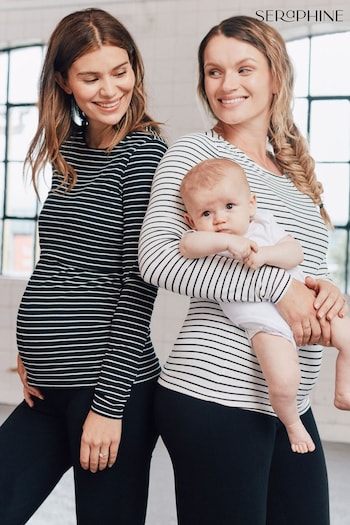 Seraphine Black Striped Maternity And Nursing Tops 2 Pack (A93803) | £45