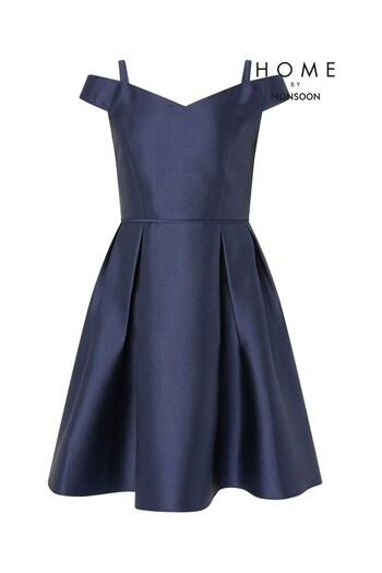 Monsoon Blue Duchess Twill Bardot Prom Dress (A93817) | £58 - £63