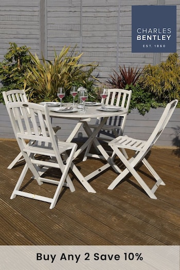 Charles Bentley White Acacia Washed Wooden 4 Seater Dining Set (A94393) | £275