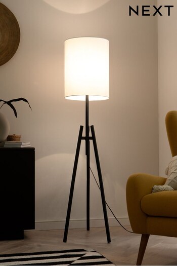 Black Henrik Wood Tripod Floor Lamp (A94768) | £135