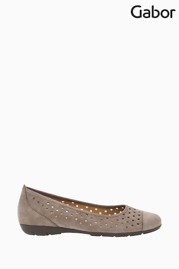 Gabor Grey Ruffle Nubuck Ballerina Shoes (A94866) | £80
