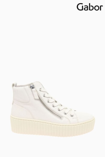 Gabor Debbie White Latte Leather High Trainers (A94878) | £110