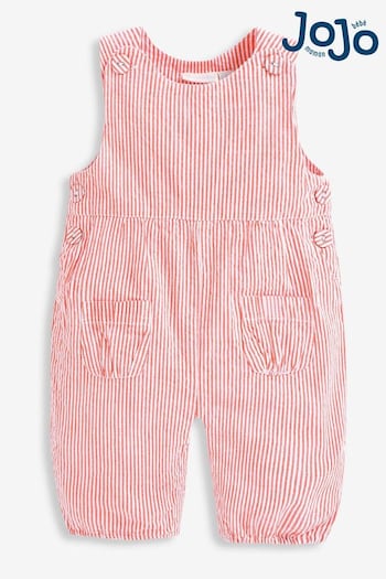 JoJo Maman Bébé Strawberry Seersucker Stripe Baby Dungarees (A95228) | £22