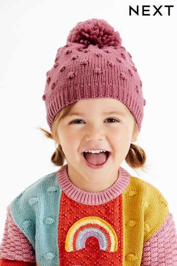 Pink Lightweight Knitted Pom Pom Hat (3mths-10yrs) (A95505) | £6 - £8