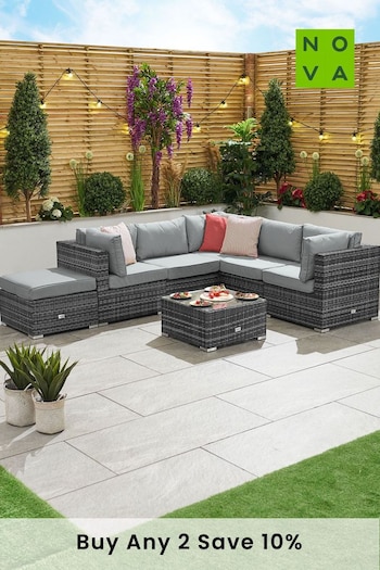 Nova Outdoor Living Grey Rattan Effect Chelsea 5 Seat Corner Sofa Set (A95573) | £1,000