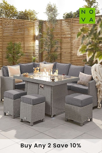 Nova Outdoor Living Grey Ciara Rattan Effect Left Hand Corner Dining Set with Firepit (A95583) | £1,900