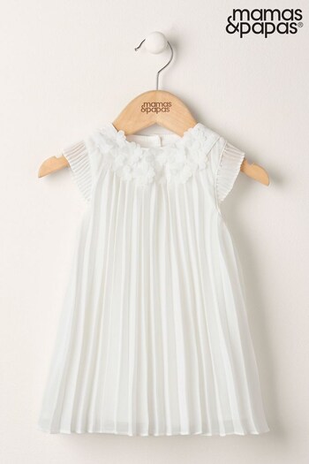 Mamas & Papas Newborn Girls White Pleated Dress (A95624) | £25