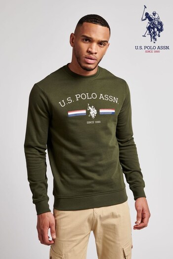 U.S. Polo Assn Army Green Raglan Rider LB Crew Sweatshirt (A95947) | £50