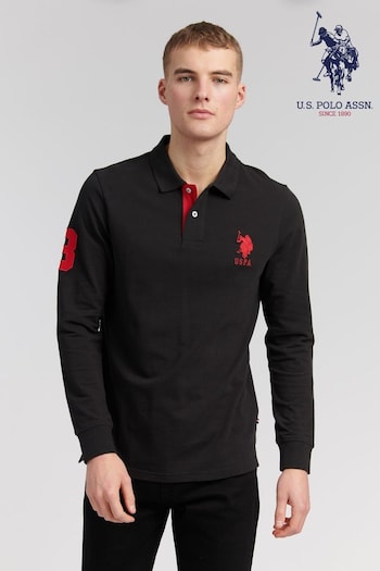 U.S. Polo Assn. Black Player 3 Regular Fit Long Sleeve Polo Shirt (A95990) | £50