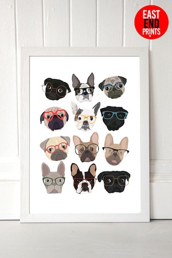 East End Prints Grey Pugs in Glasses Print by Hanna Melin (A96067) | £42 - £110