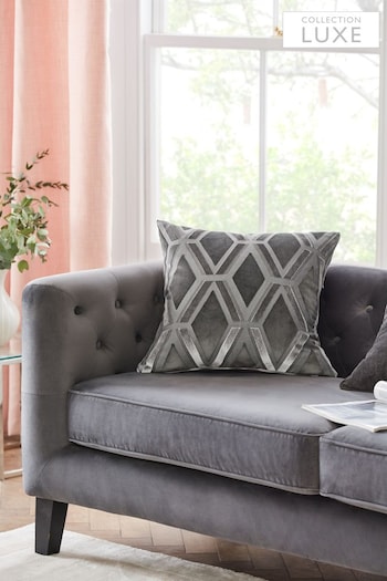 Charcoal Grey Collection Luxe Velvet Geo 50 x 50cm Cushion (A96117) | £30