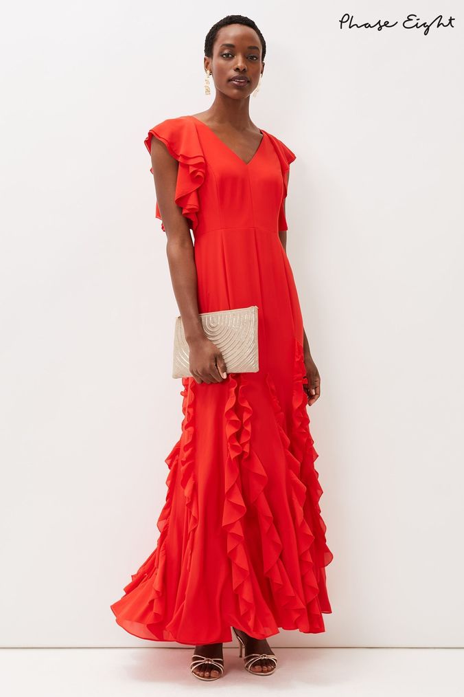 Ruffle sales neck gown