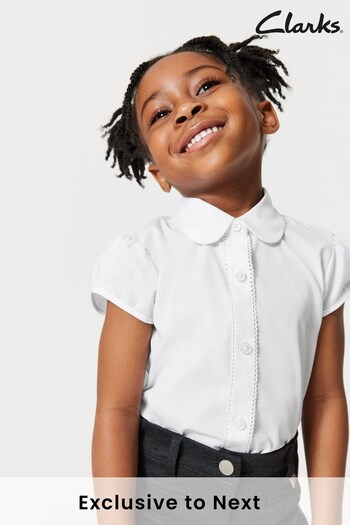 Clarks White Ground Short Sleeve Girls Lace Trim School Shirt (A96591) | £8 - £10