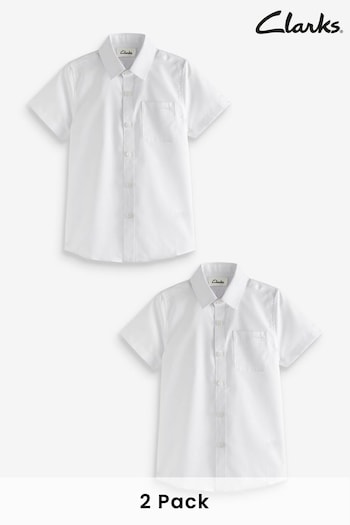 Clarks White Short Sleeve Boys School Shirts 2 Pack (A96592) | £12 - £14