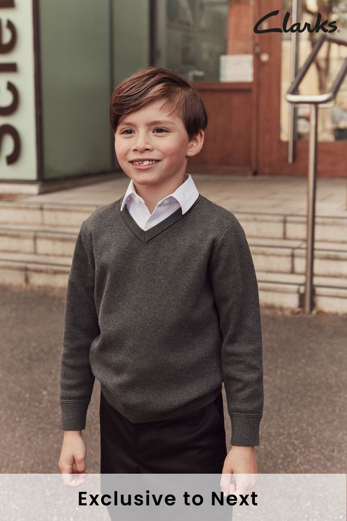 Boys Grey School Jumpers Boys Grey V Neck Jumpers