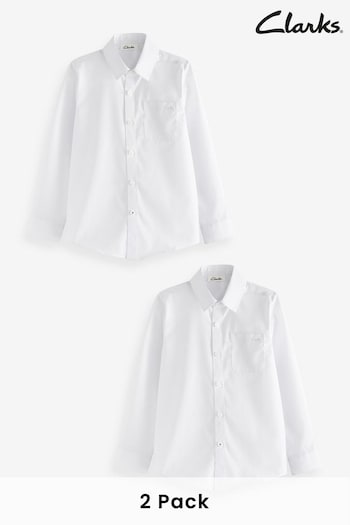 Clarks White Long Sleeve Boys School Shirts 2 Pack (A96596) | £14 - £16
