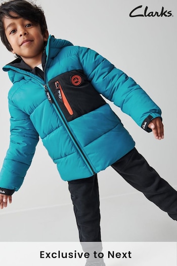Clarks Teal Blue Boys Water Resistant Teal Puffa Coat (A96630) | £60 - £62