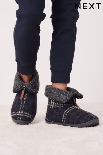 Dark Grey Check Zip Slipper Boots (A96637) | £26