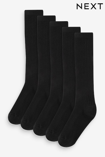 Black Ribbed 5 Pack Cotton Rich Knee High Butelki (A96688) | £8 - £10