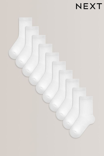 White 10 Pack Cotton Rich Cushioned Footbed Ribbed Socks (A96692) | £14.50 - £16.50