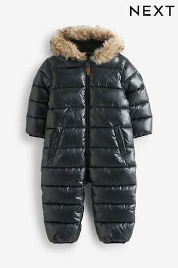 Black Shower Resistant High Shine Snowsuit With Faux Fur Hood Trim (9mths-7yrs) (A96725) | £32 - £36
