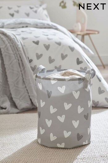 Grey Hearts Wipeable Fold Down Printed Laundry Basket (A96728) | £18